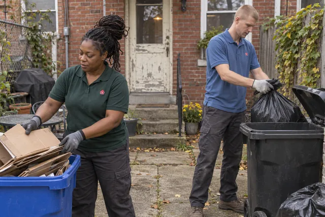 A different crew loading cleanup material at another house