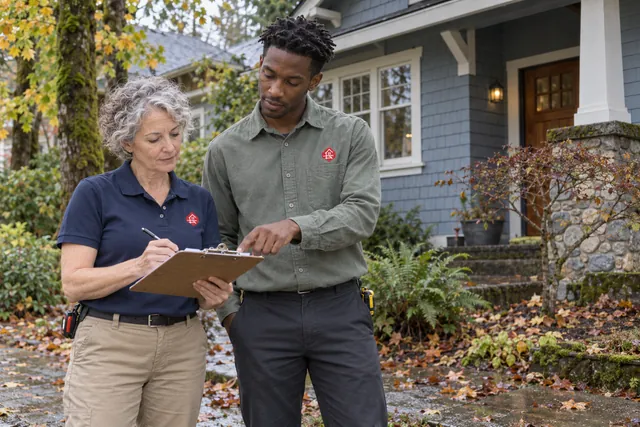 Two property inspectors checking a residential home together